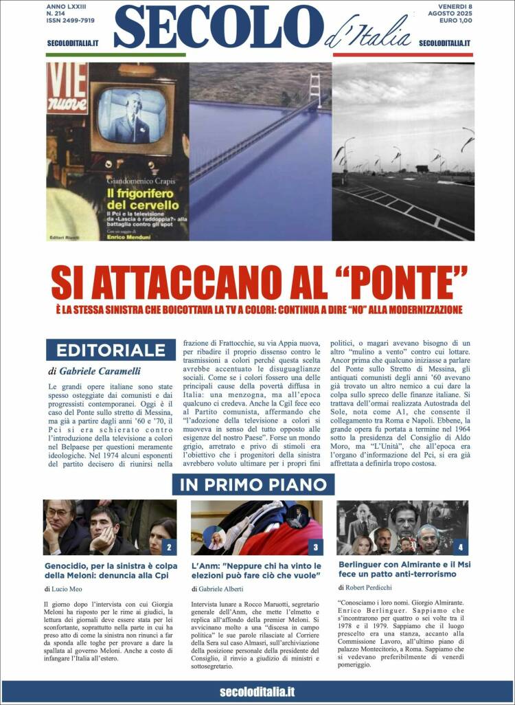 Portada de Secolo d'Italia (Italy)