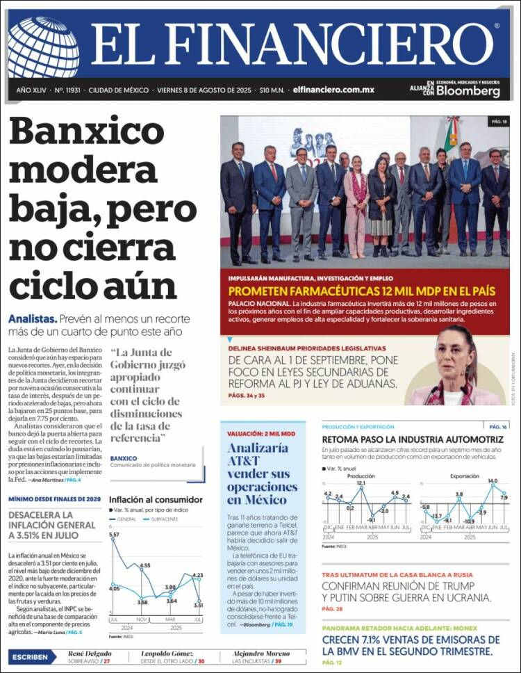 Portada de El Financiero (Mexique)
