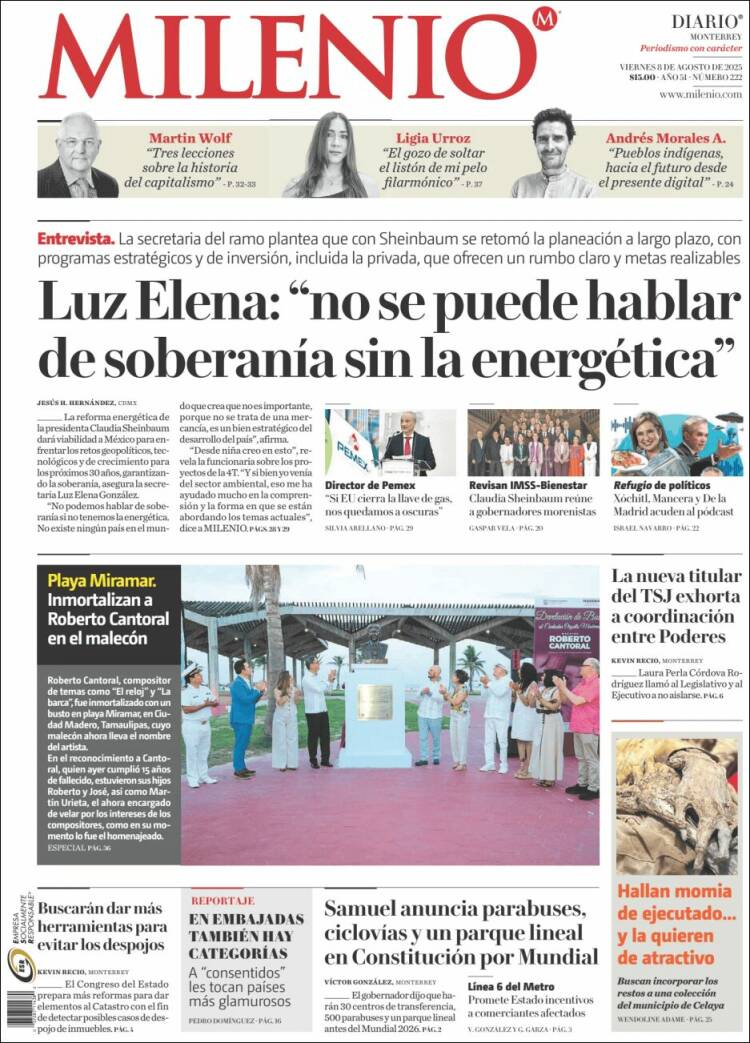 Portada de Milenio de Monterrey (Mexique)