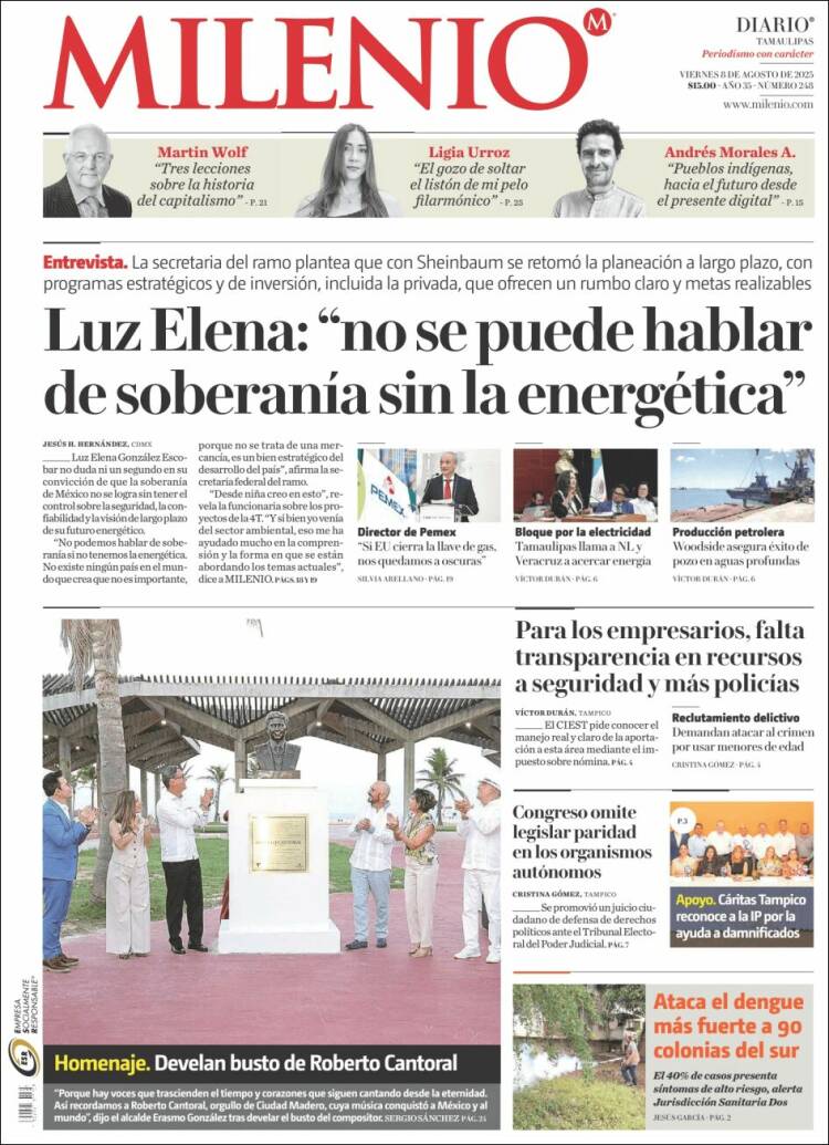 Portada de Milenio - Tamaulipas (México)