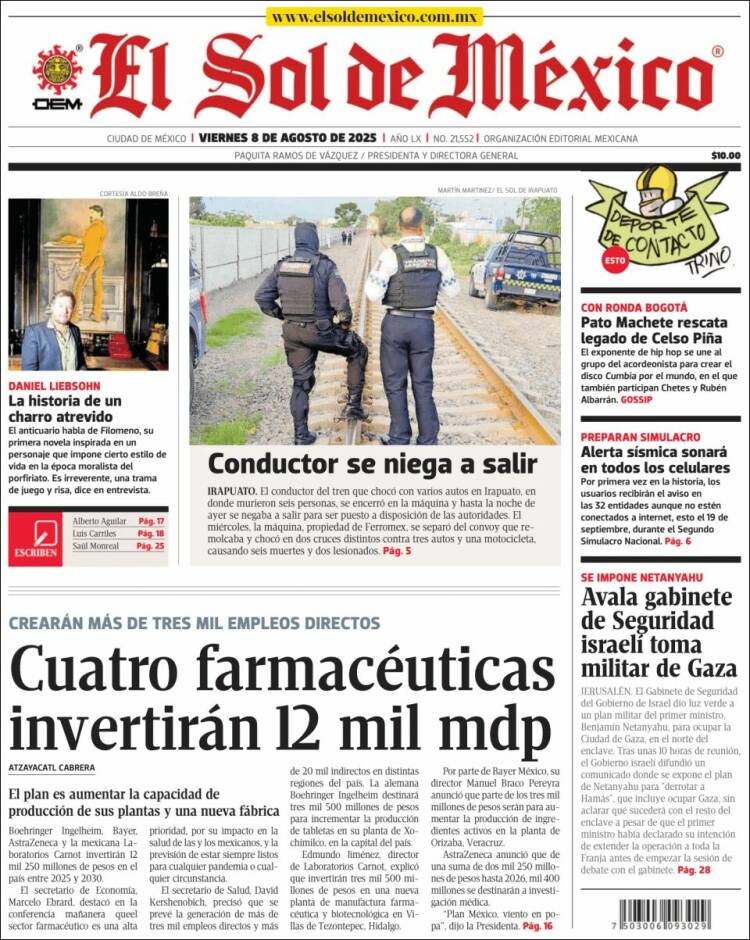 Portada de El Sol de México (Mexico)