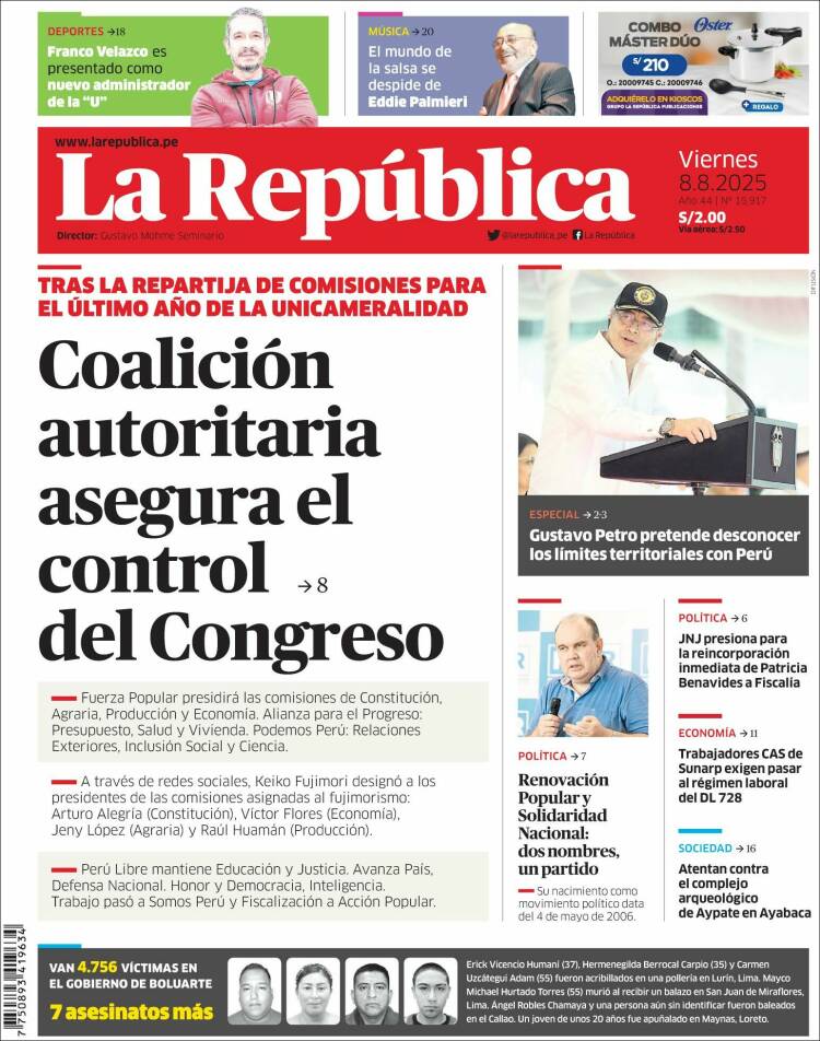 Portada de La Republica (Peru)