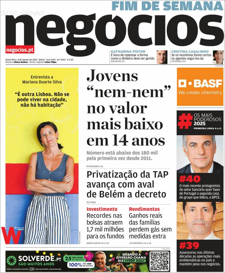 Portada de Jornal de Negócios (Portugal)