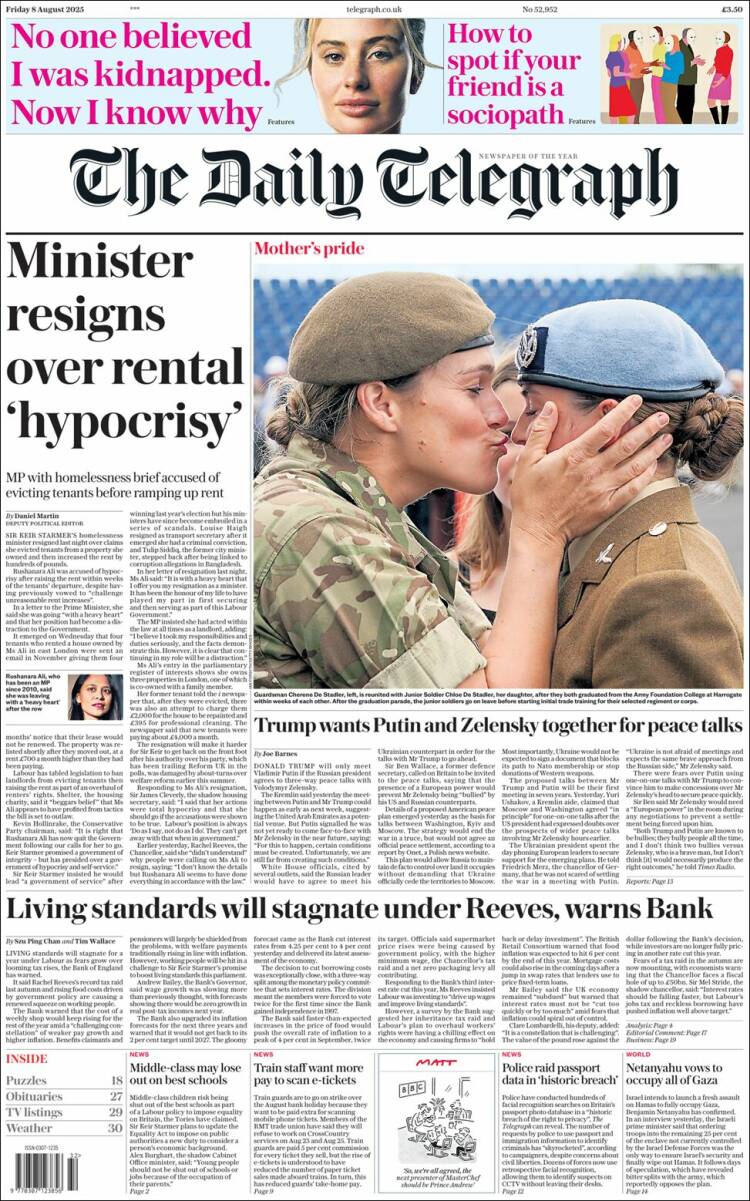 Portada de Daily Telegraph (Reino Unido)