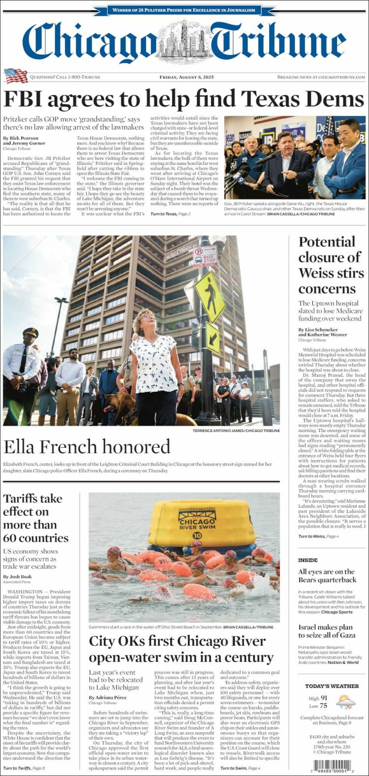 Portada de Chicago Tribune (USA)