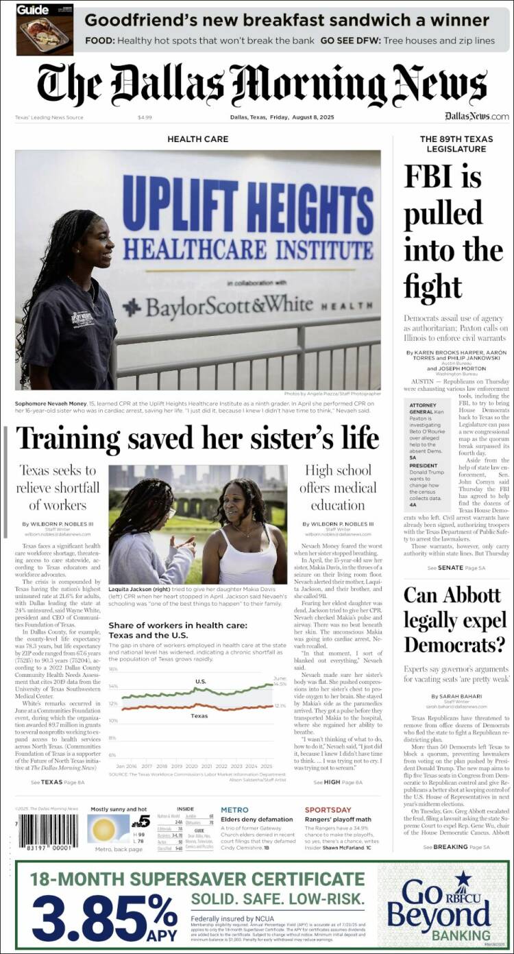 Portada de Dallas Morning News (États-Unis)