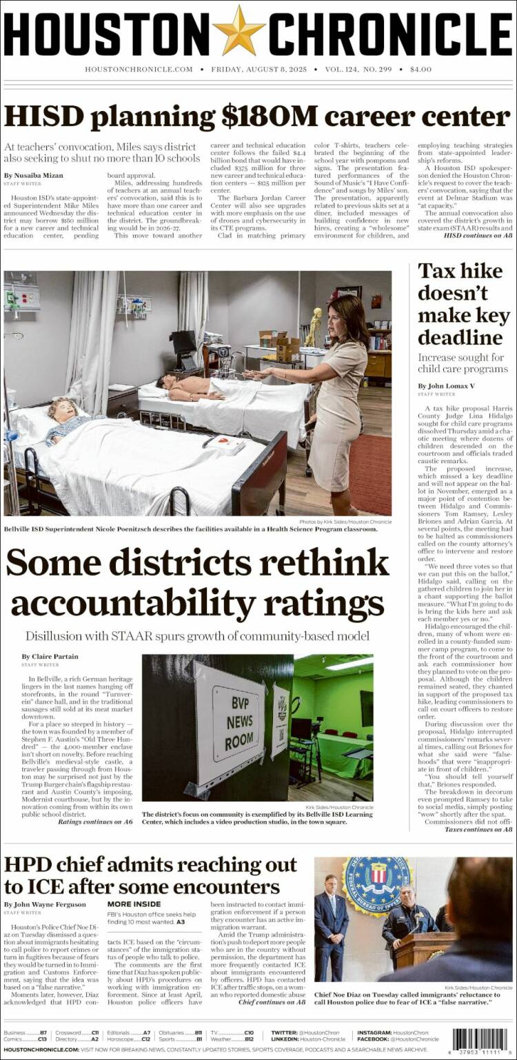 Portada de Houston Chronicle (USA)