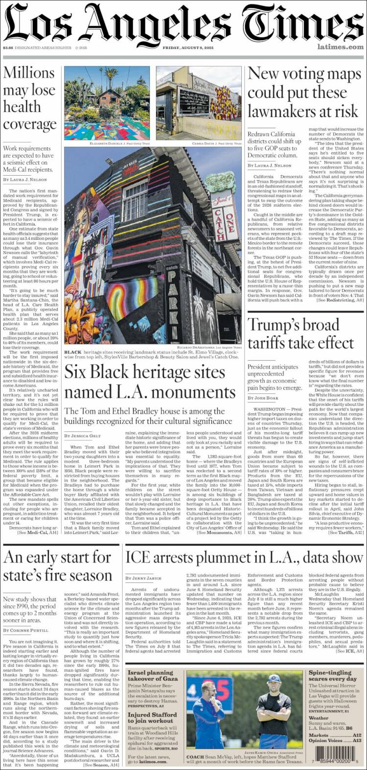 Portada de Los Angeles Times (USA)
