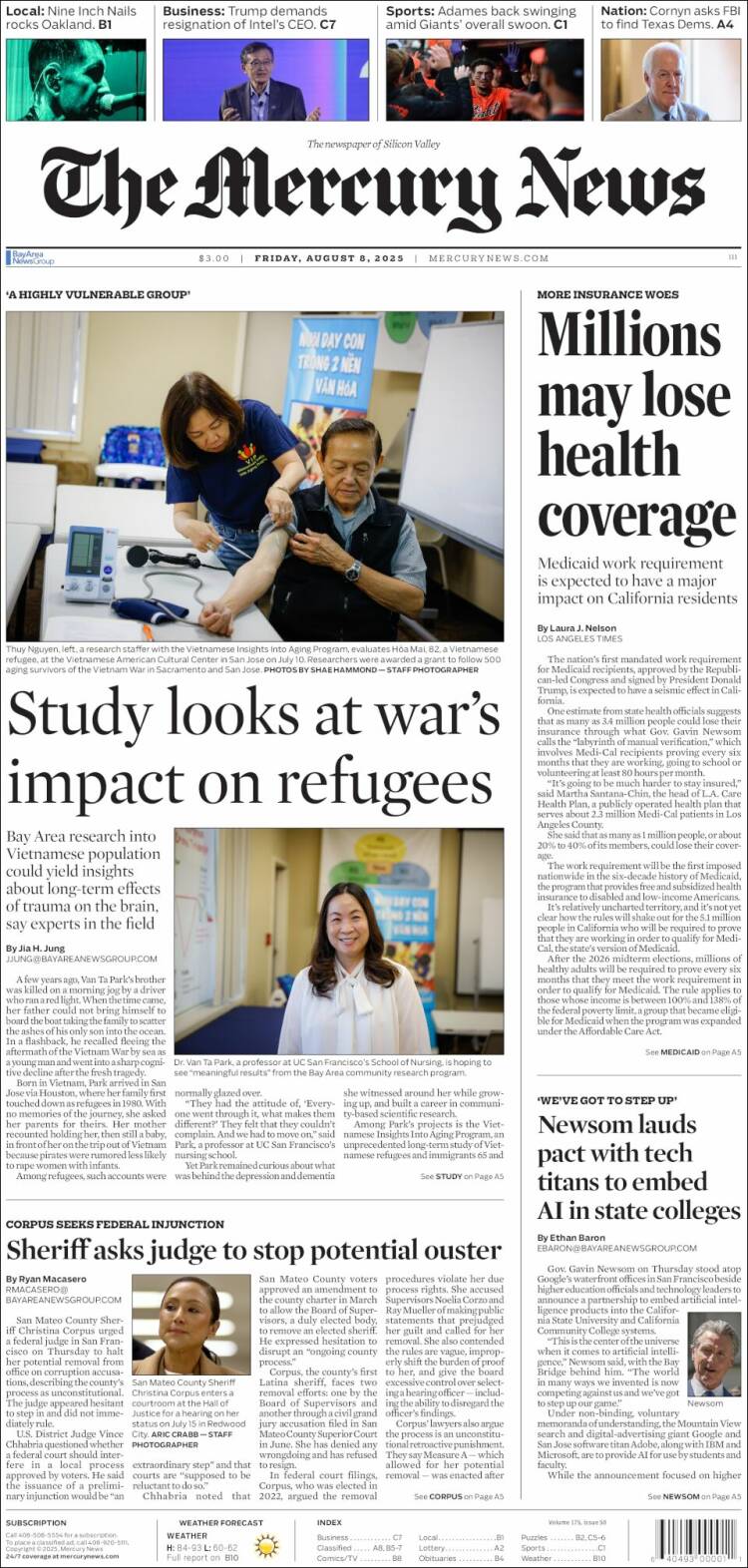 Portada de San Jose Mercury News (USA)