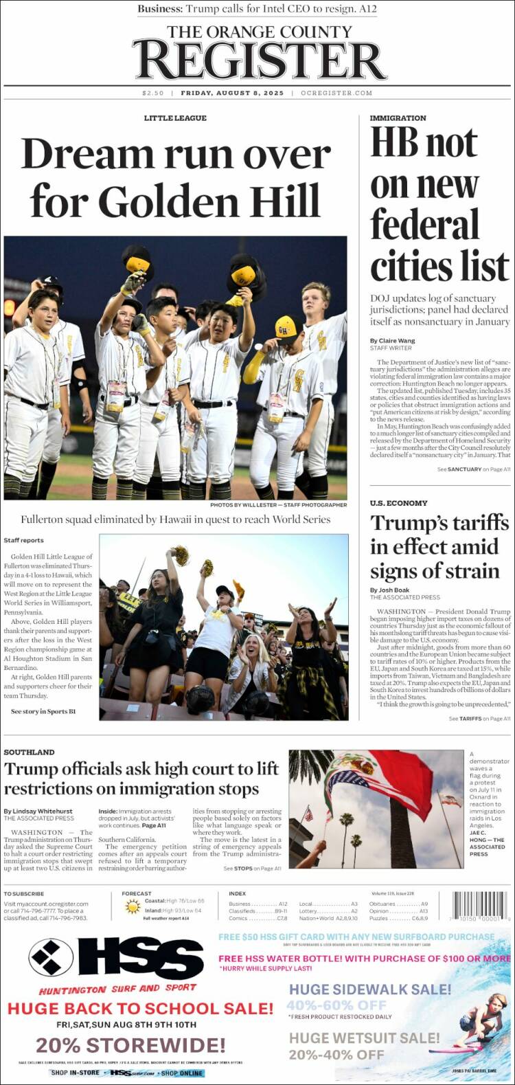 Portada de The Orange County Register (États-Unis)
