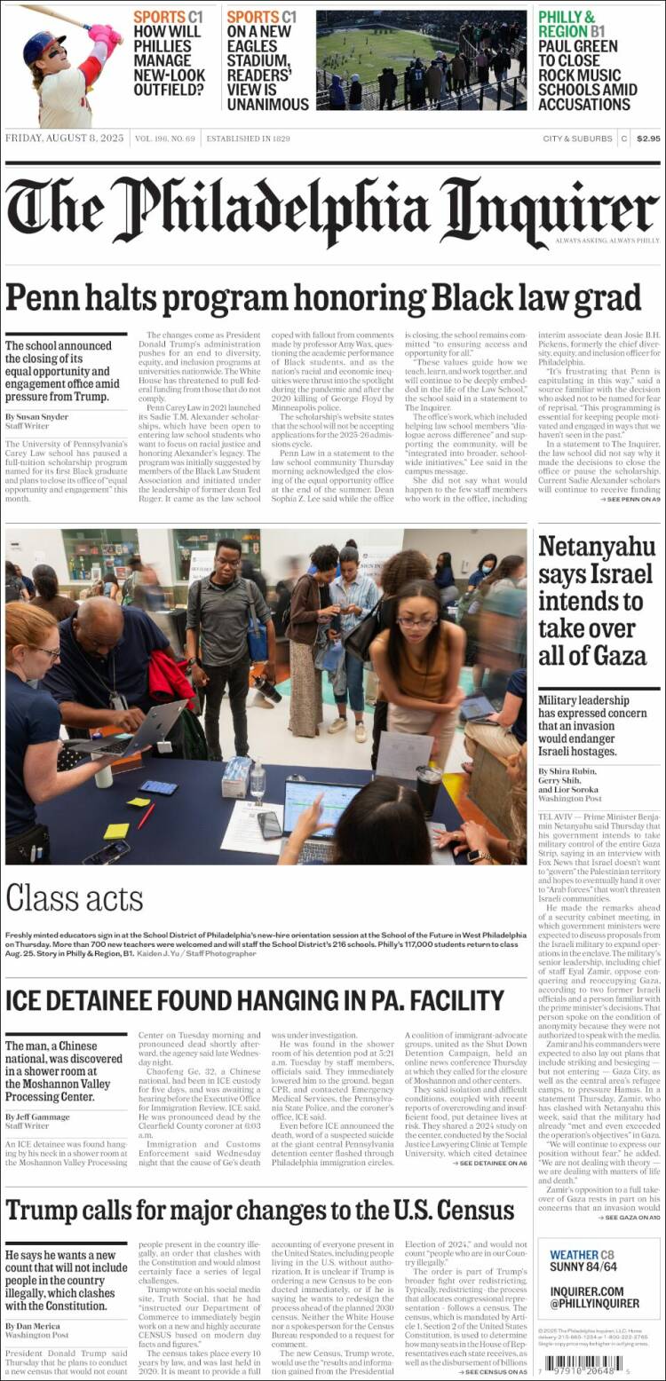 Portada de Philadelphia Inquirer (États-Unis)