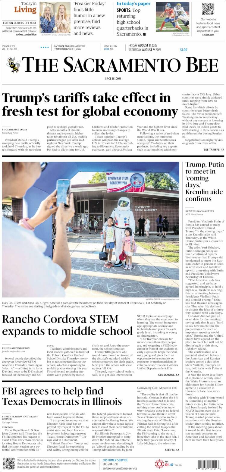 Portada de The Sacramento Bee (USA)