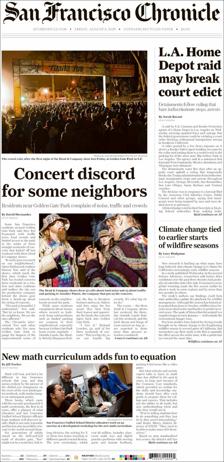 Portada de San Francisco Chronicle (USA)