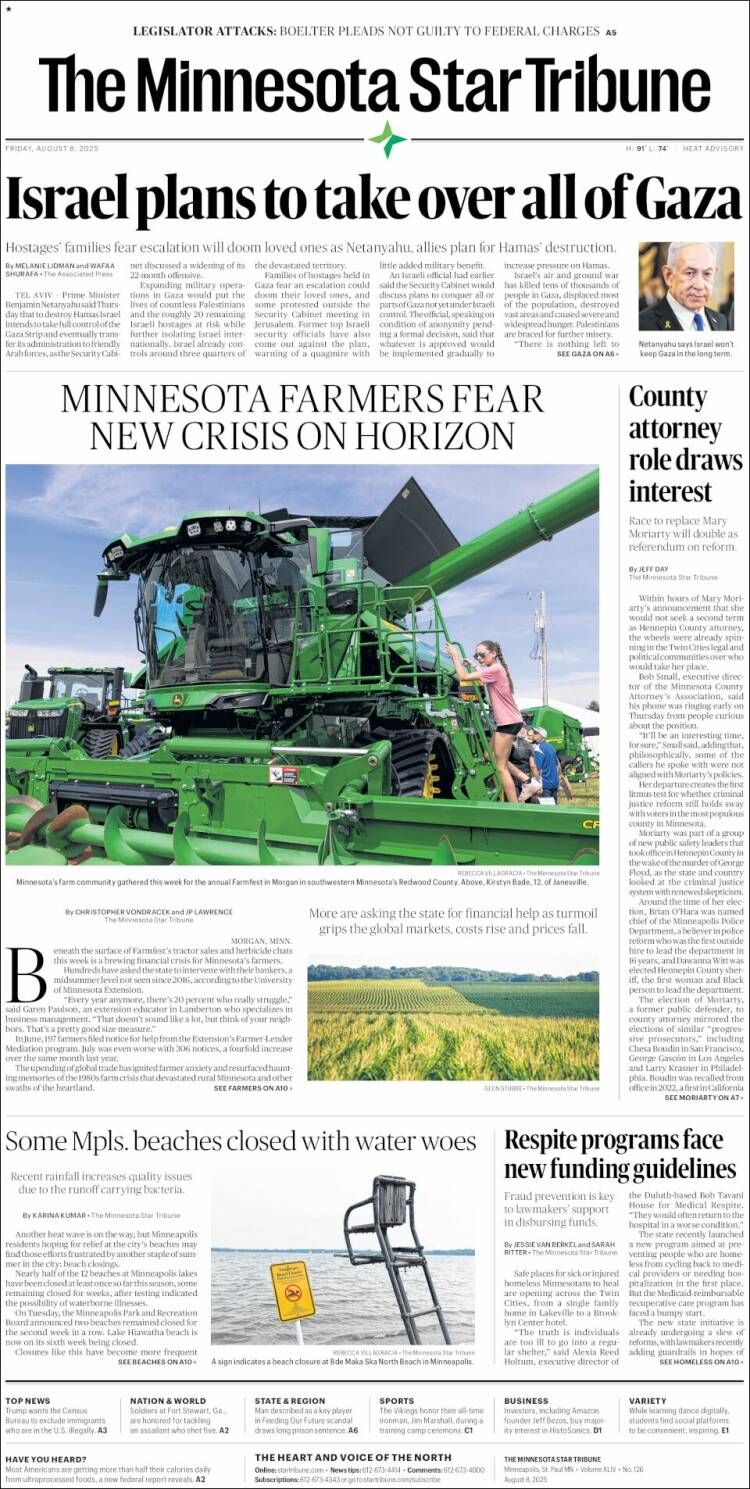Portada de Star Tribune (USA)