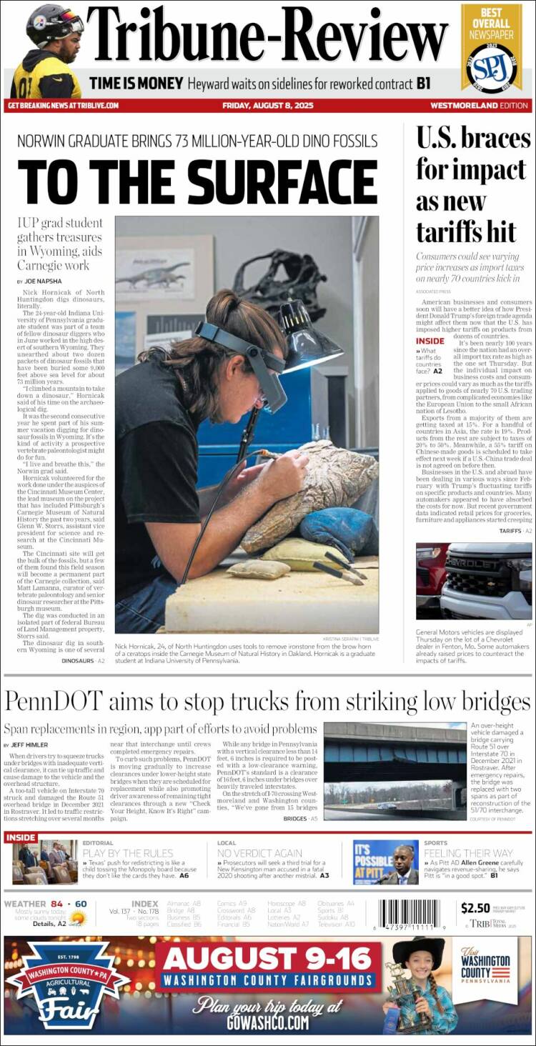 Portada de Tribune-Review (USA)