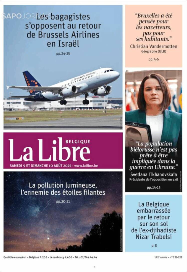 Portada de La Libre.be (B&eacute;lgica)
