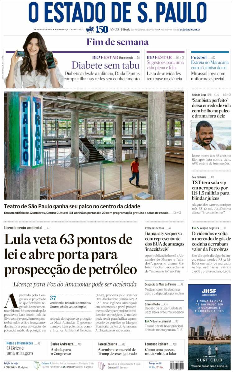 Portada de O Estado de São Paulo (Brasil)