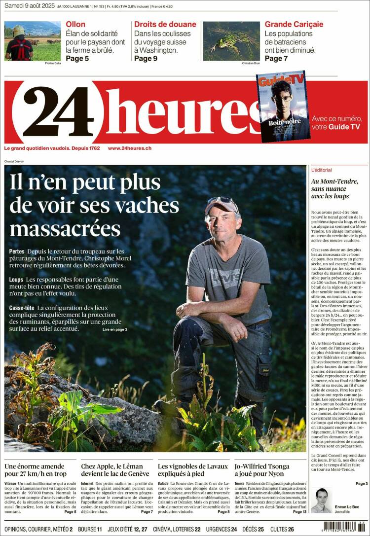 Portada de 24 Heures (Switzerland)