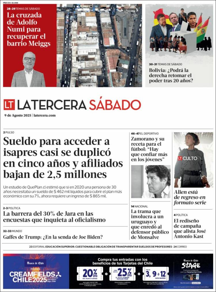 Portada de La Tercera (Chile)