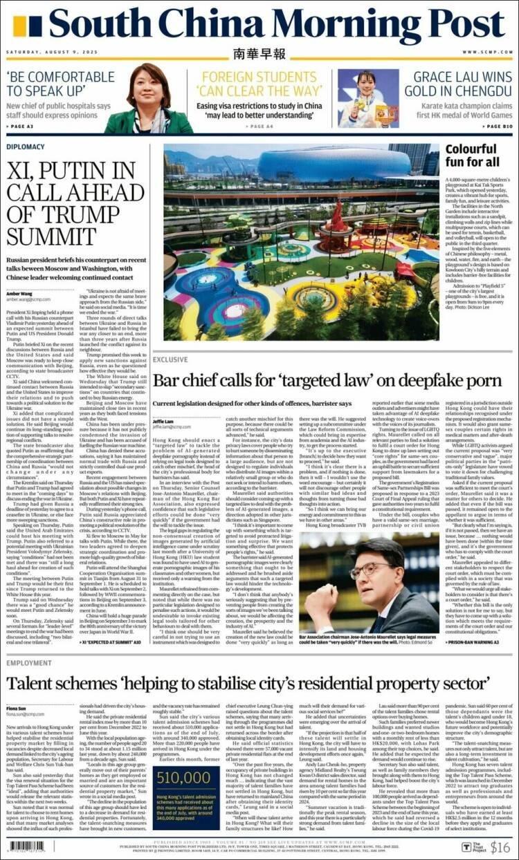 Portada de South China Morning Post (China)