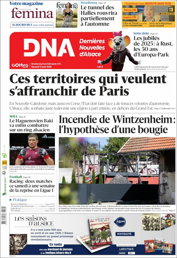 Portada de Les Dernières Nouvelles d'Alsace (France)