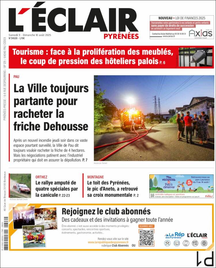 Portada de L'Eclair des Pyrénées (Francia)
