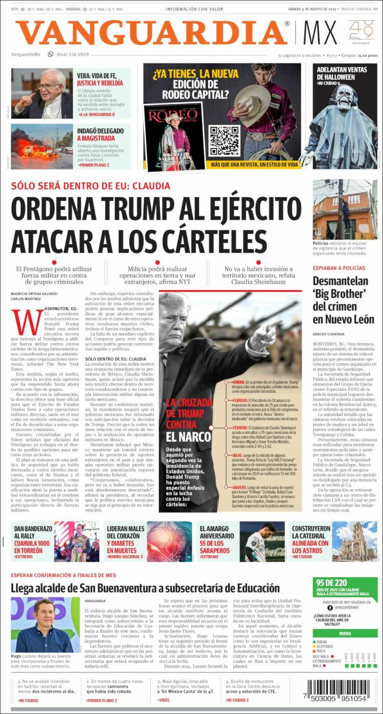 Portada de Vanguardia (Mexico)