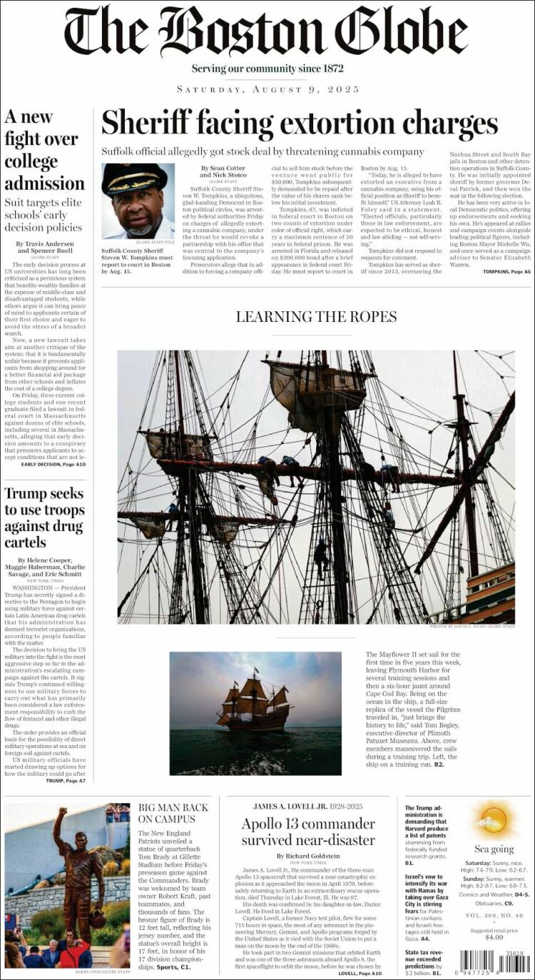 Portada de Boston Globe (USA)