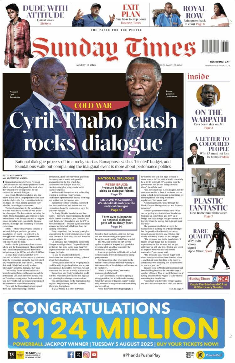 Portada de The Times (South Africa)