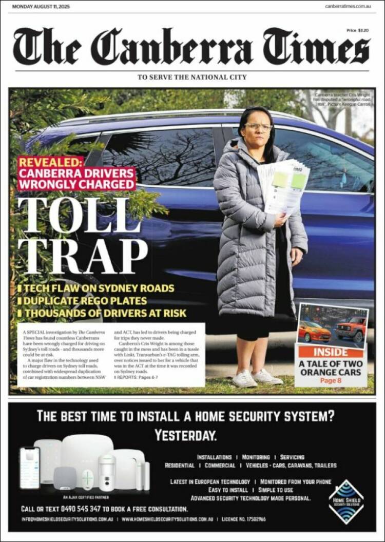 Portada de The Canberra Times (Australia)