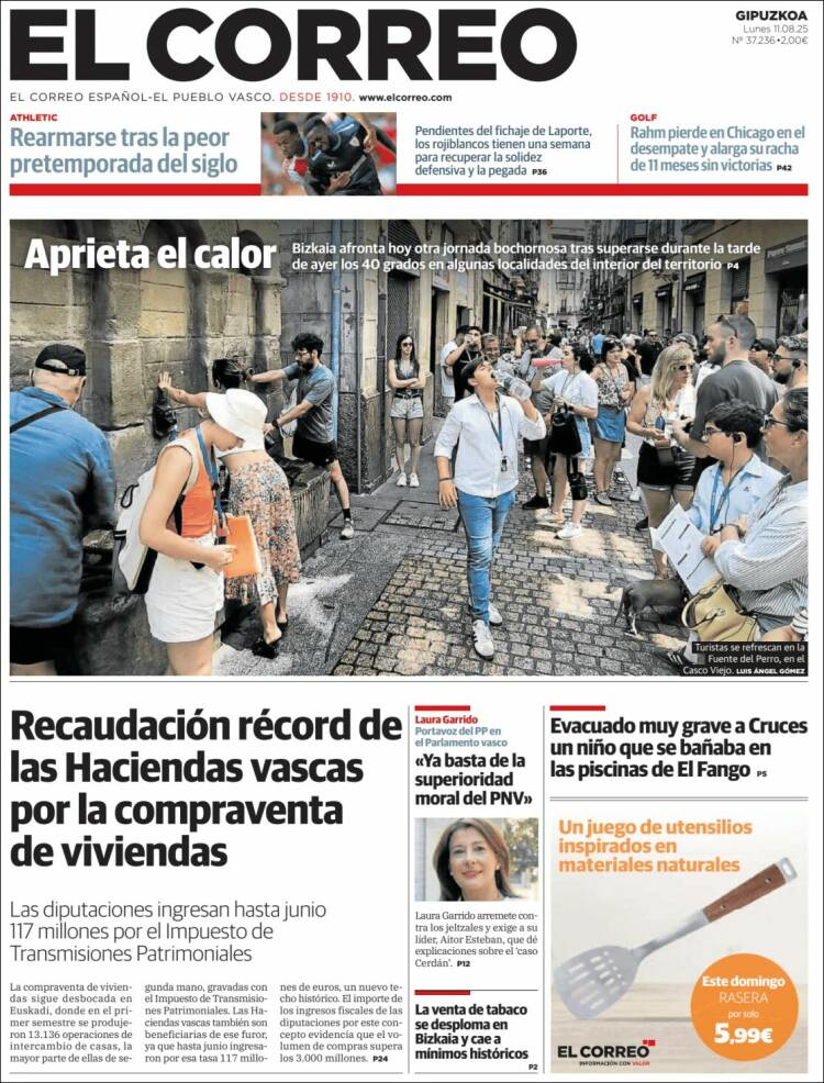 Portada de El Correo - Guipuzcoa (España)