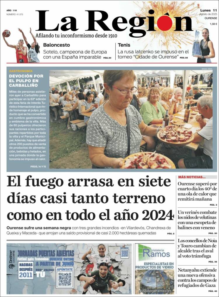 Portada de La Región de Ourense (España)