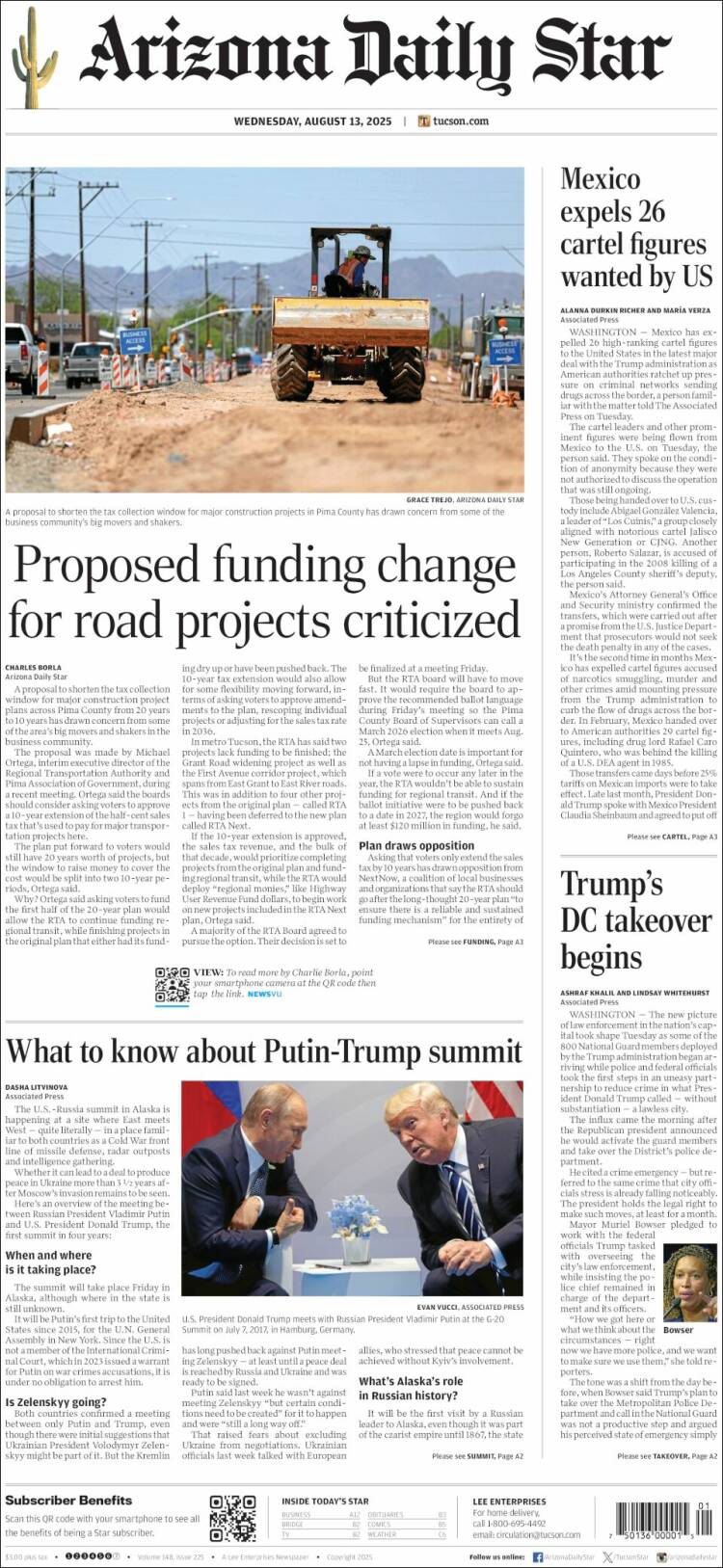 Portada de Arizona Daily Star (USA)