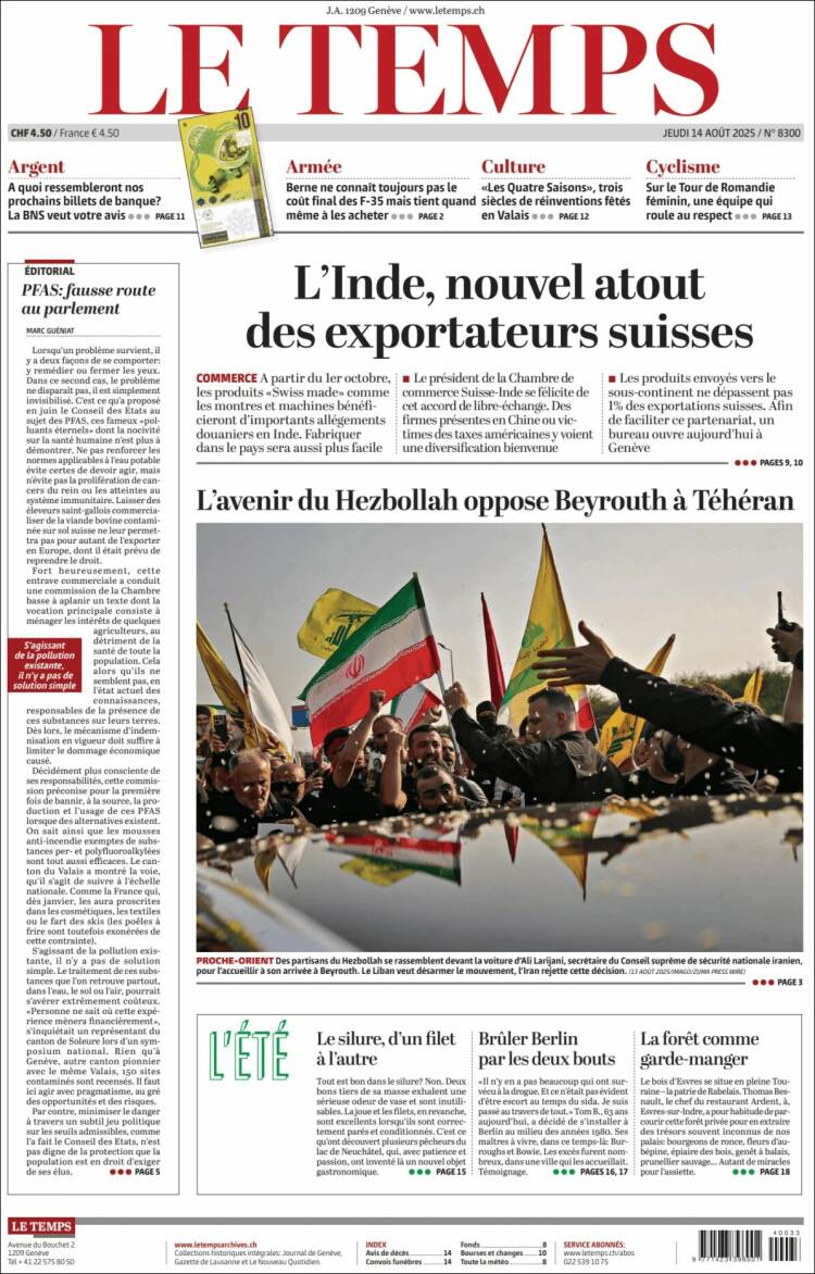 Portada de Le Matin (Suiza)
