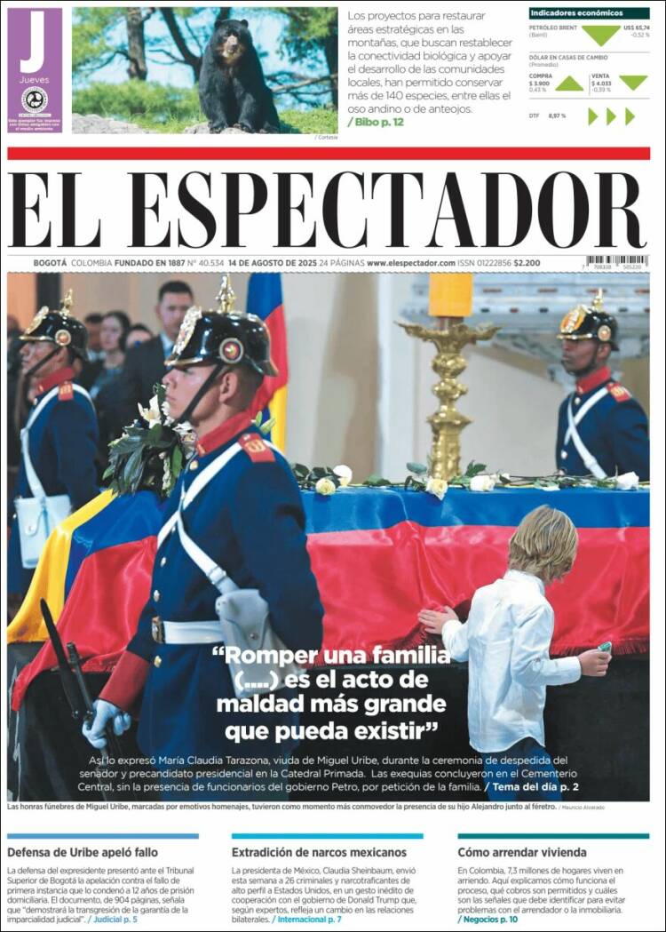 Portada de El Espectador (Colombia)