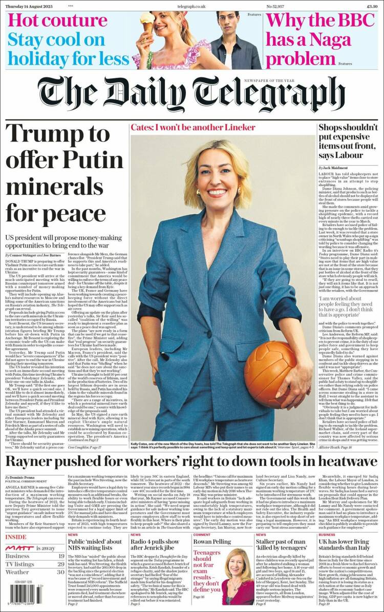 Portada de Daily Telegraph (Reino Unido)