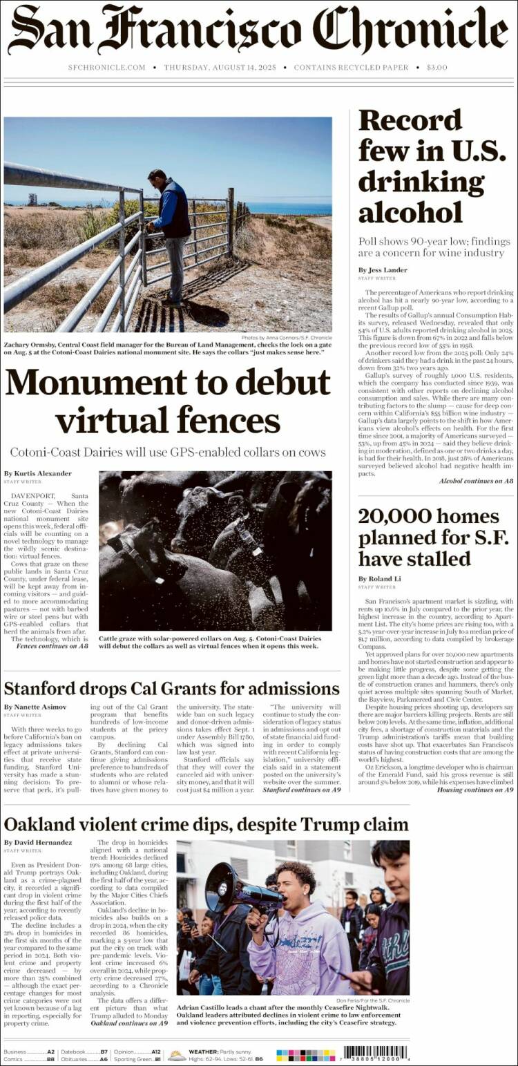 Portada de San Francisco Chronicle (USA)