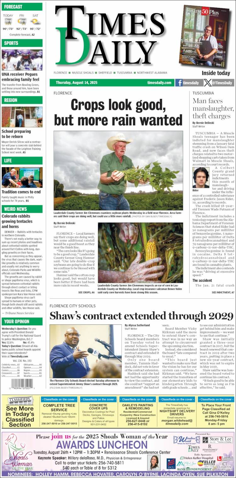 Portada de Times Daily (USA)