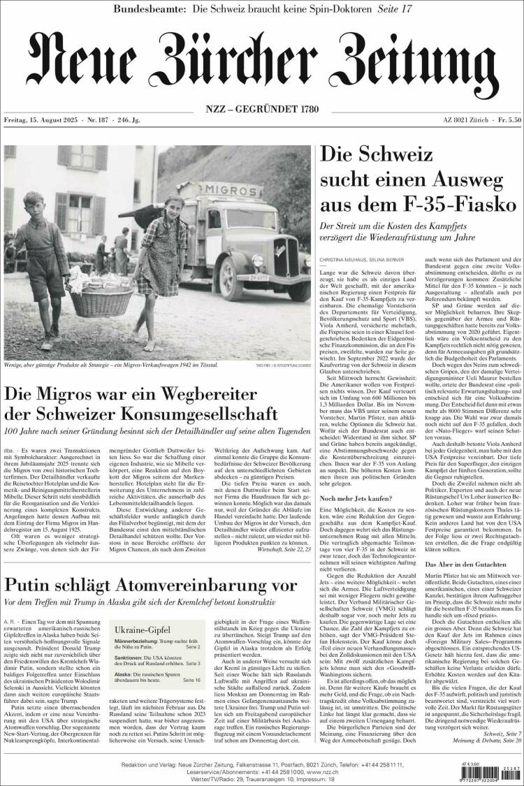 Portada de Neue Zürcher Zeitung (Switzerland)