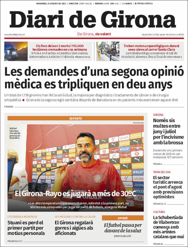 Portada de Diari de Girona (Espagne)