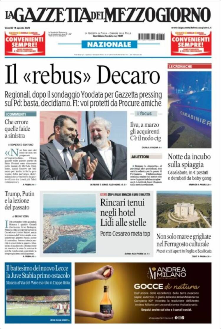 Portada de La Gazzetta del Mezzogiorno (Italy)