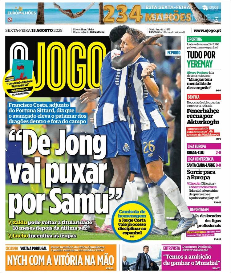 Portada de O Jogo (Portugal)