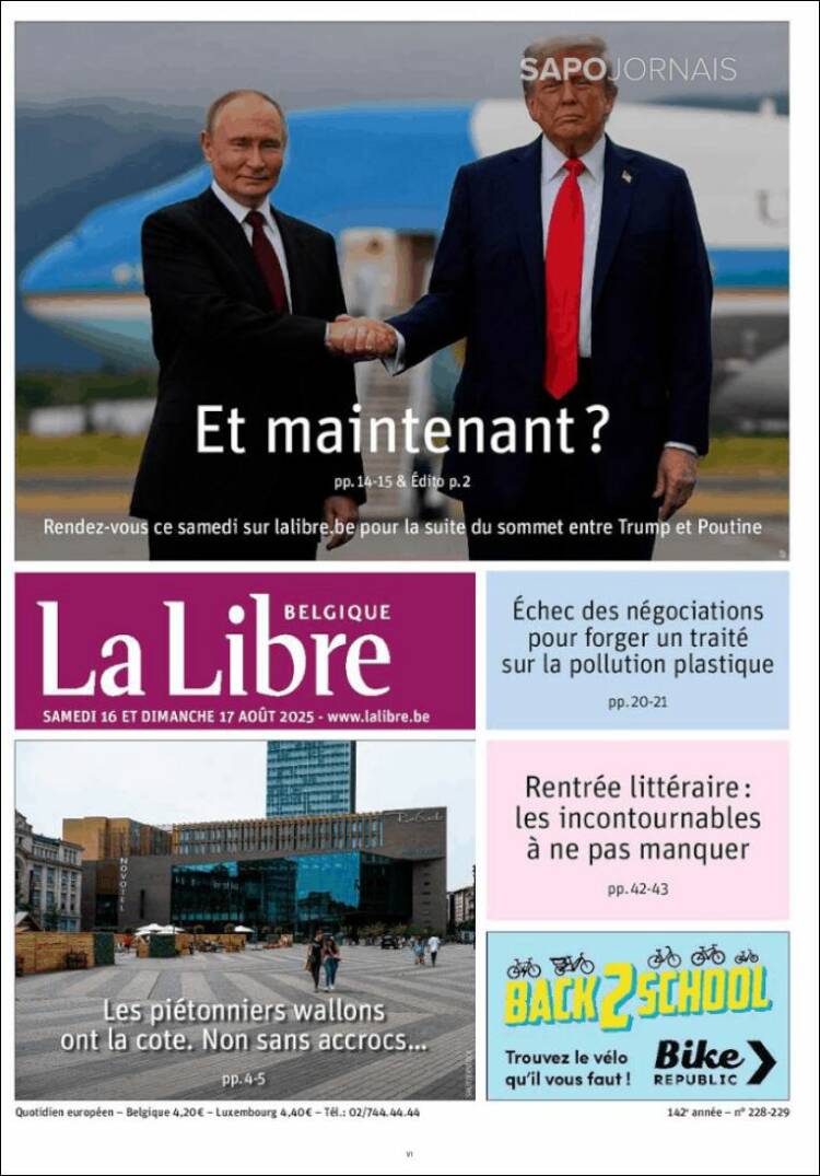 Portada de La Libre.be (B&eacute;lgica)