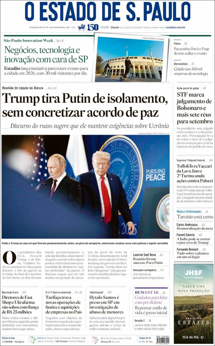 Portada de O Estado de São Paulo (Brasil)