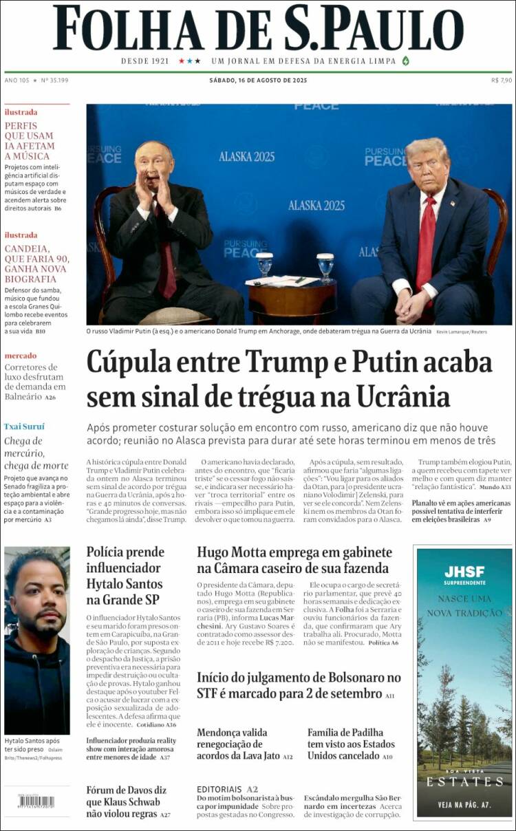 Portada de Folha de São Paulo (Brasil)