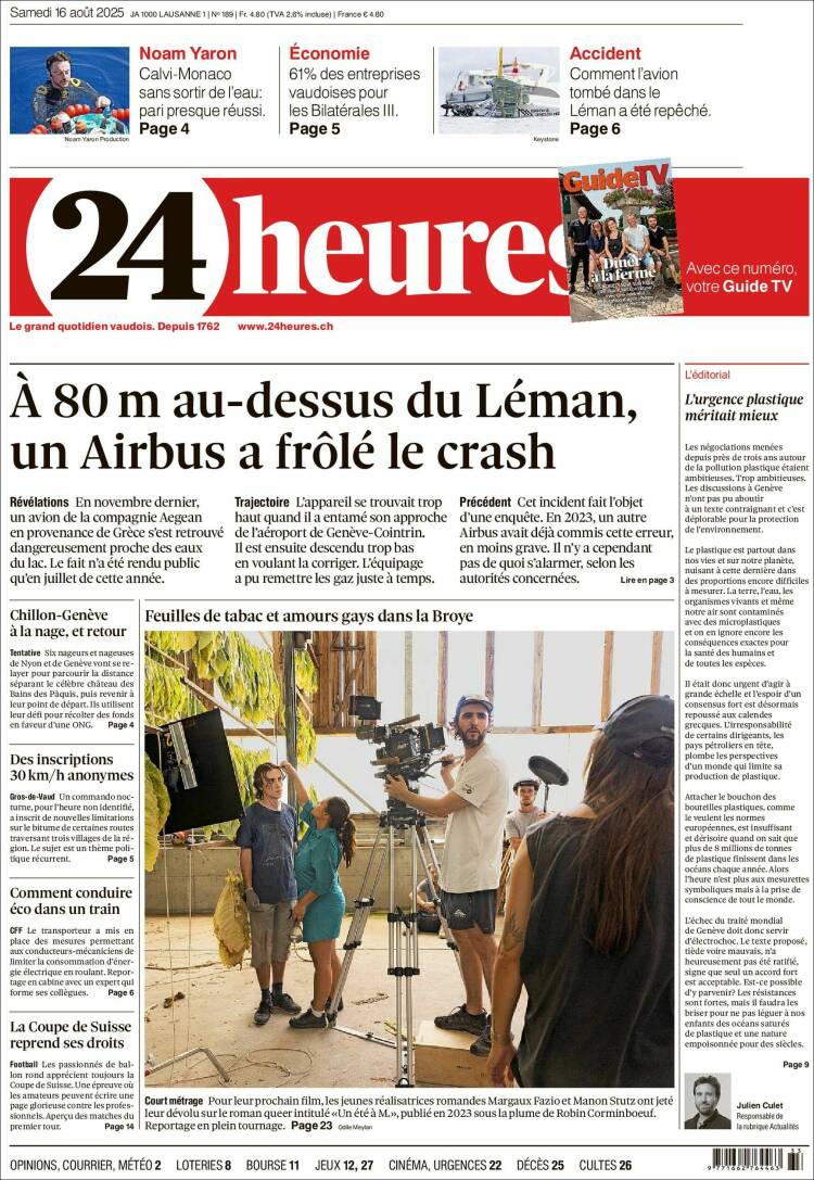 Portada de 24 Heures (Suiza)