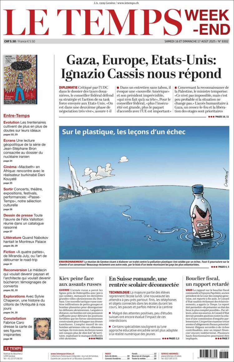 Portada de Le Matin (Suiza)