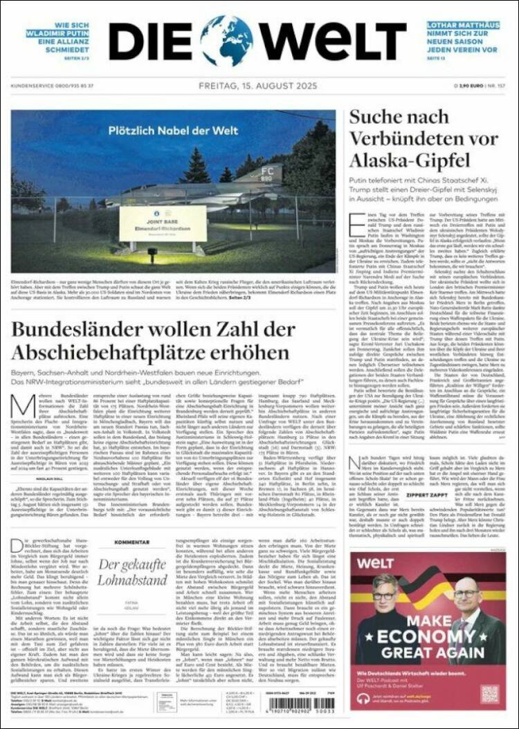 Portada de Die Welt (Alemania)