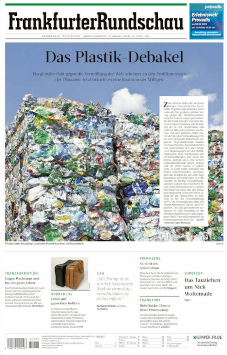 Portada de Frankfurter Rundschau (Alemania)