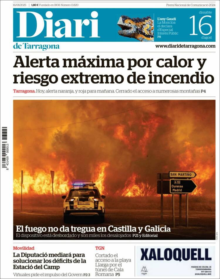 Portada de Diari de Tarragona (España)